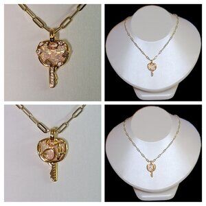 Gold Paperclip Chain Pink Opalite Key Necklace NWT
